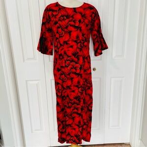 Authentic Tiki Togs Vibrant Red Large Floral Print Kaftan Muumuu